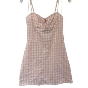 Caren Forbes Pink Gingham Smocked Back Mini Dress Spaghetti Strap Size Large
